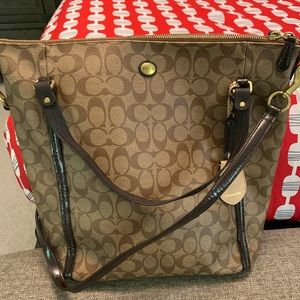 COACH PEYTON SIGNATURE CONVERTIBLE SHOULDER BAG. Color Brown and Tan